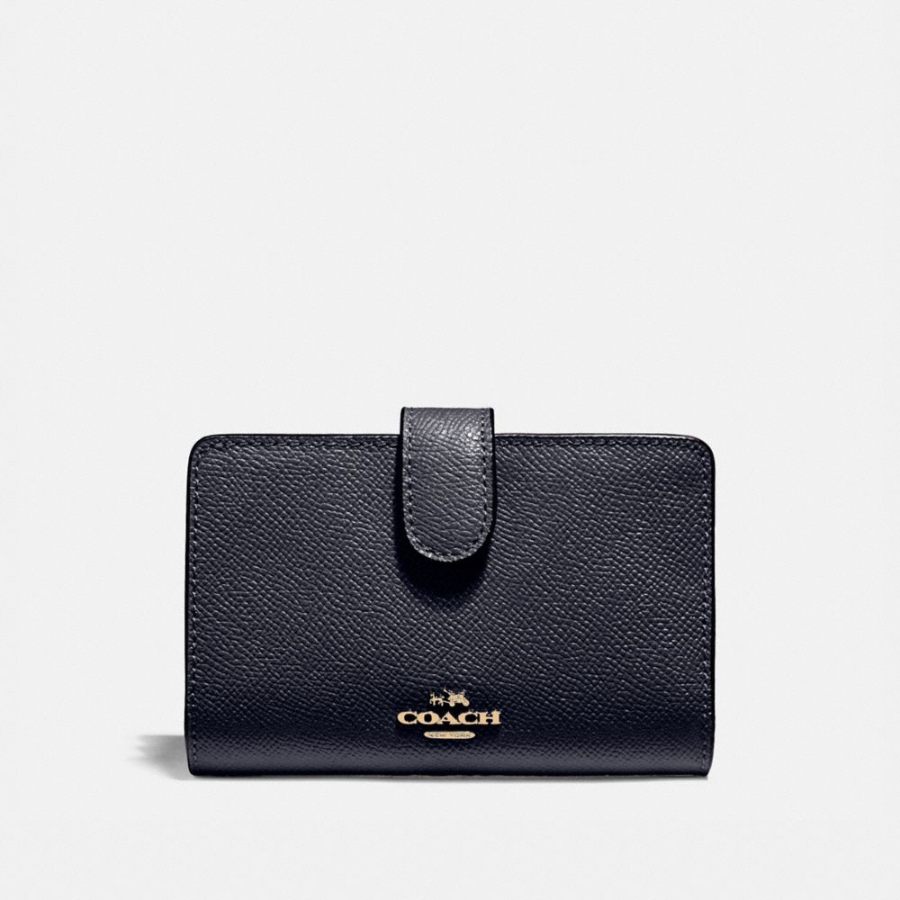 COACH MEDIUM CORNER ZIP WALLET IN CROSSGRAIN LEATHER - LIGHT GOLD/MIDNIGHT - f11484