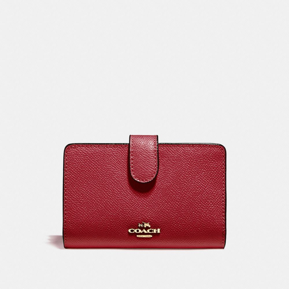 COACH f11484 MEDIUM CORNER ZIP WALLET LIGHT GOLD/DARK RED