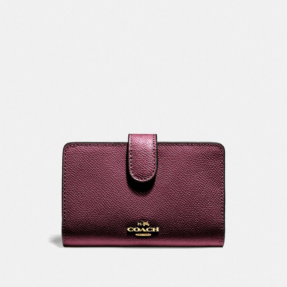 COACH F11484 MEDIUM CORNER ZIP WALLET IM/METALLIC WINE