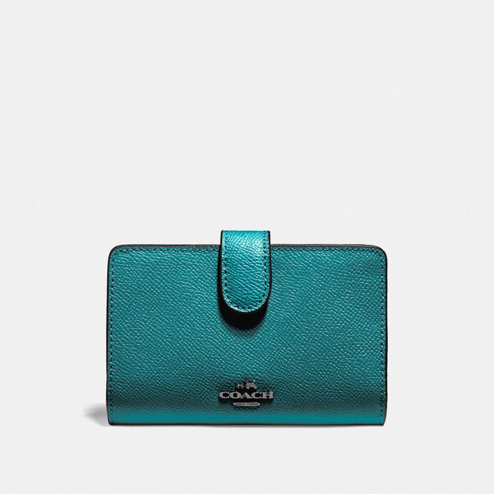 COACH F11484 Medium Corner Zip Wallet QB/METALLIC VIRIDIAN