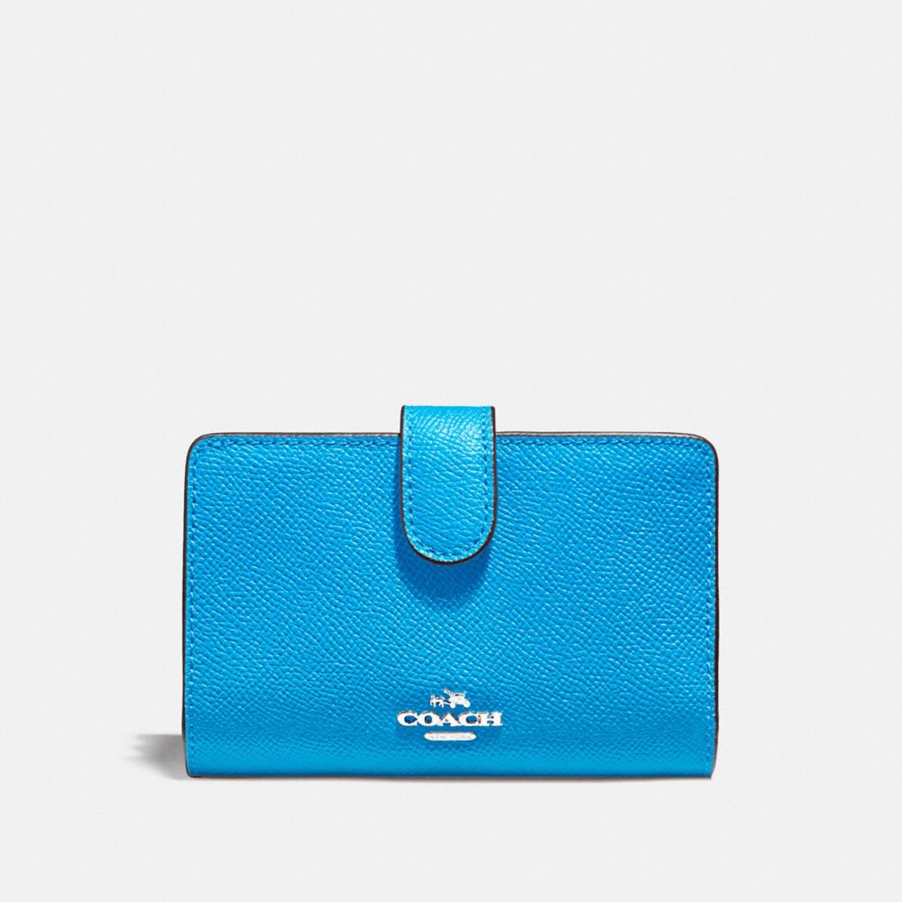 COACH f11484 MEDIUM CORNER ZIP WALLET BRIGHT BLUE/SILVER