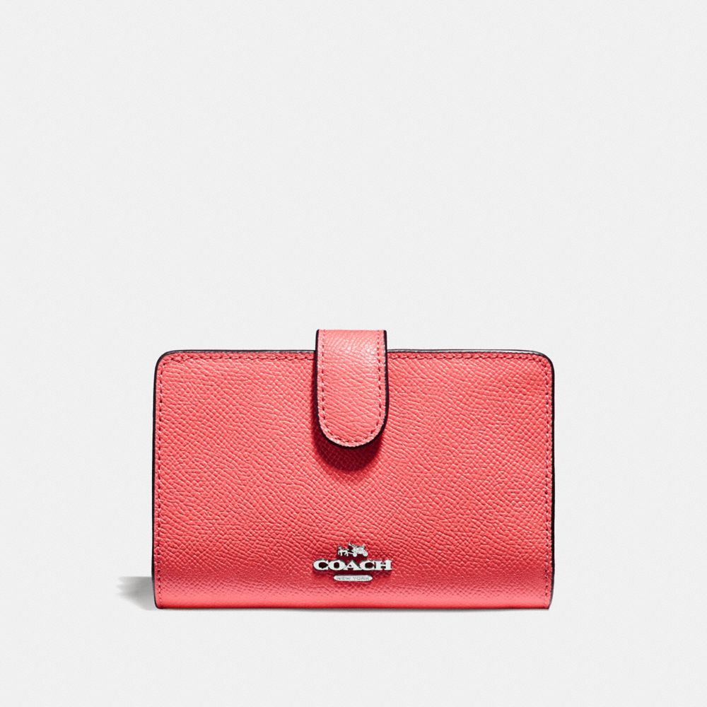 COACH F11484 MEDIUM CORNER ZIP WALLET CORAL/SILVER