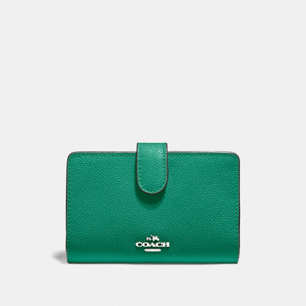 COACH MEDIUM CORNER ZIP WALLET - GREEN/SILVER - F11484