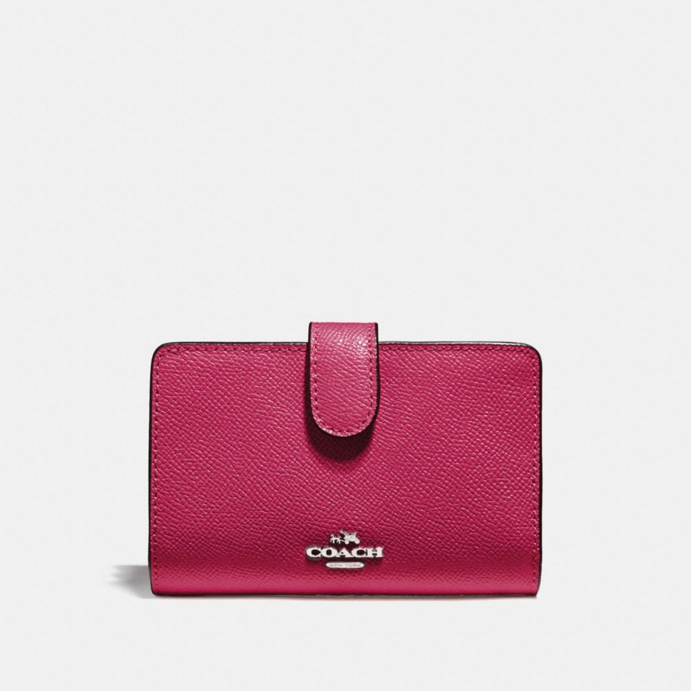 COACH MEDIUM CORNER ZIP WALLET - SILVER/HOT PINK - f11484