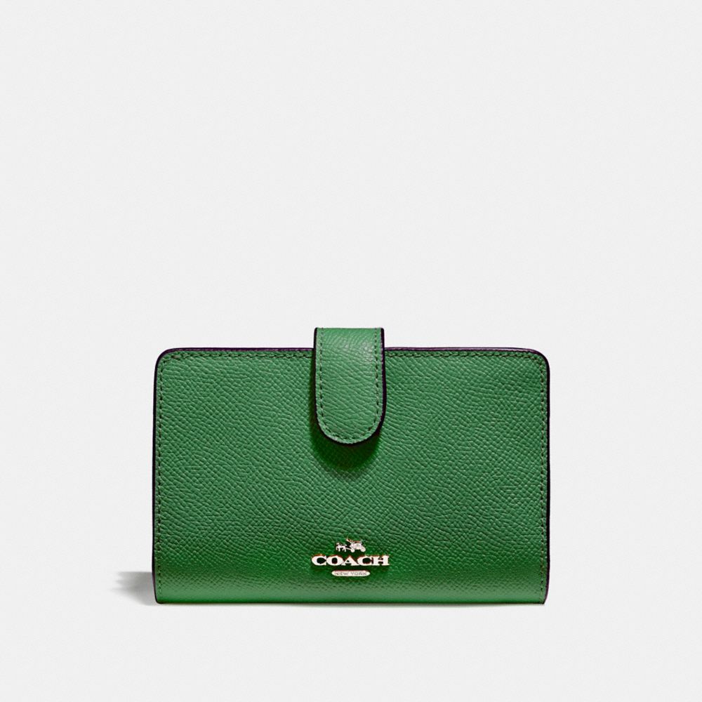 COACH MEDIUM CORNER ZIP WALLET - SILVER/KELLY GREEN - F11484