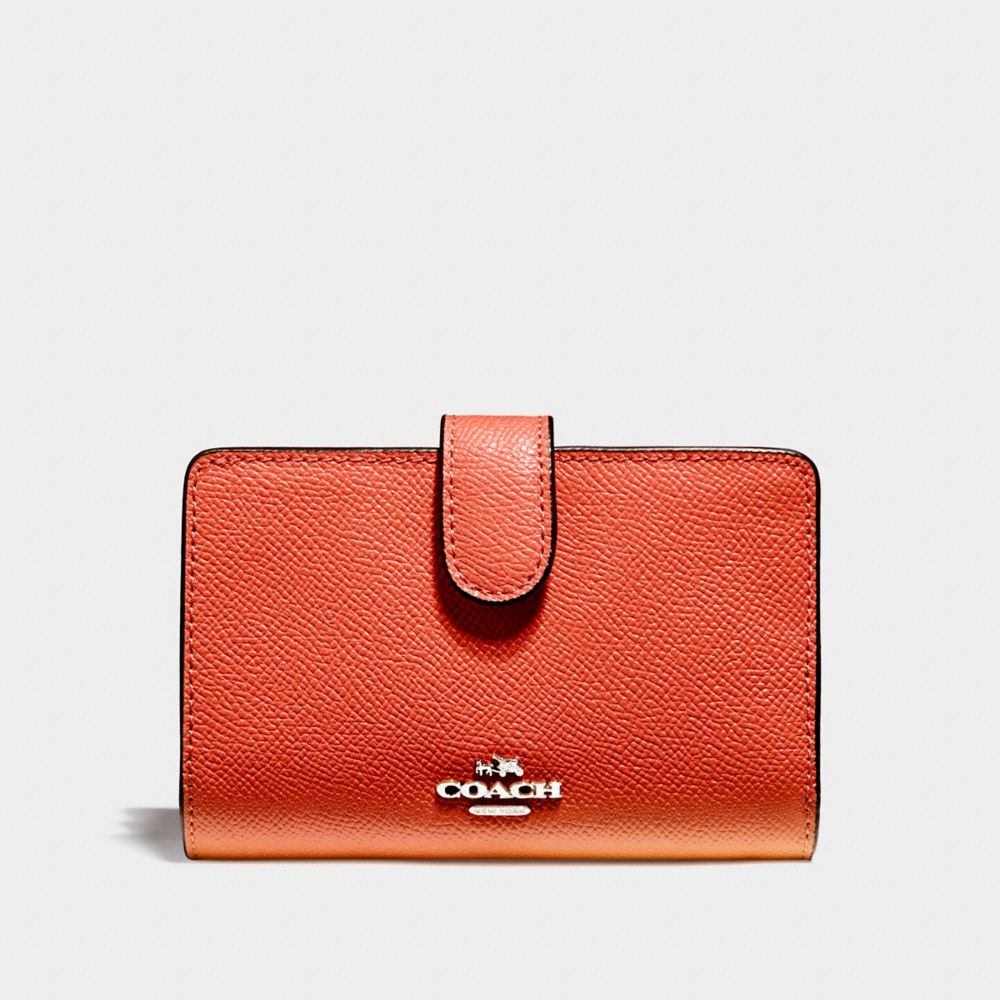 COACH f11484 MEDIUM CORNER ZIP WALLET ORANGE RED/SILVER