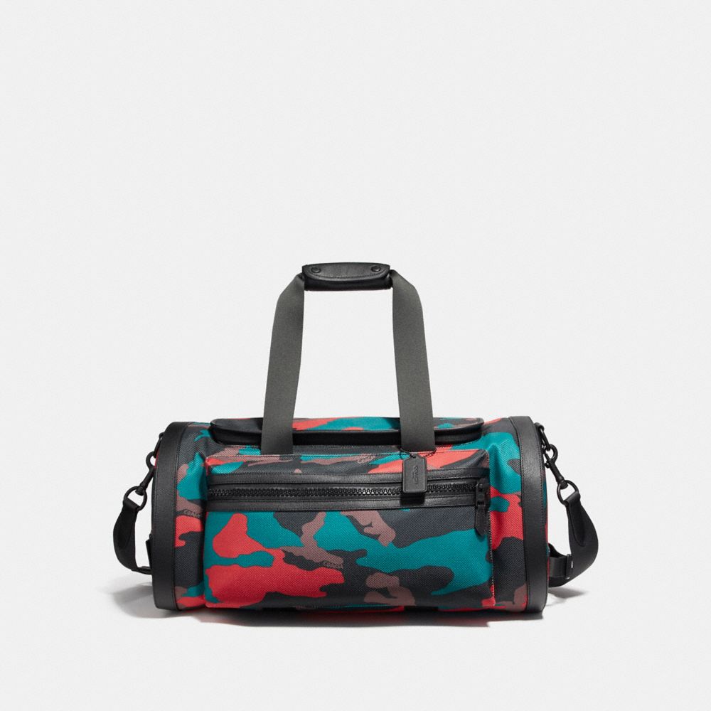 COACH f11572 TERRAIN GYM BAG IN CAMO MIXED MATERIALS MATTE BLACK/BLACK/RED CAMO