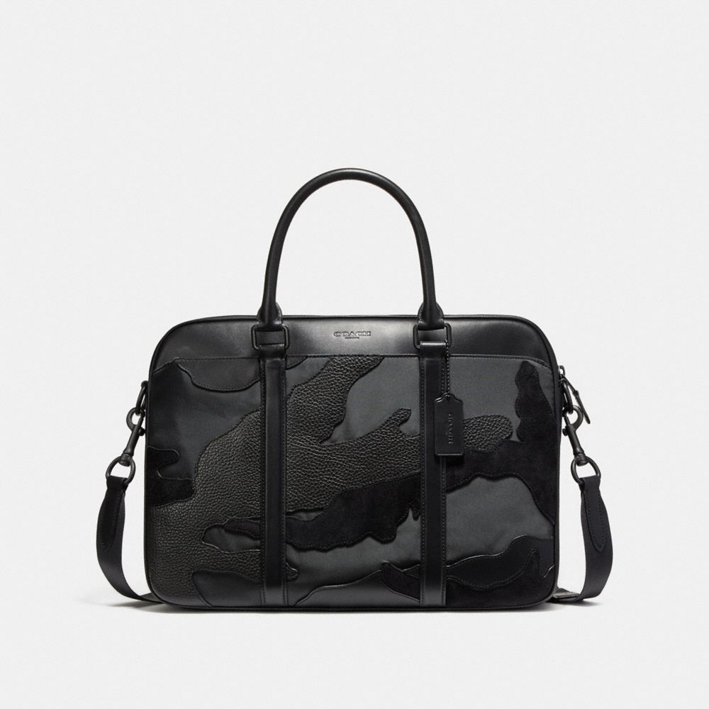 COACH F11635 - PERRY SLIM BRIEF IN BLACKOUT MIXED MATERIALS MATTE BLACK/BLACK