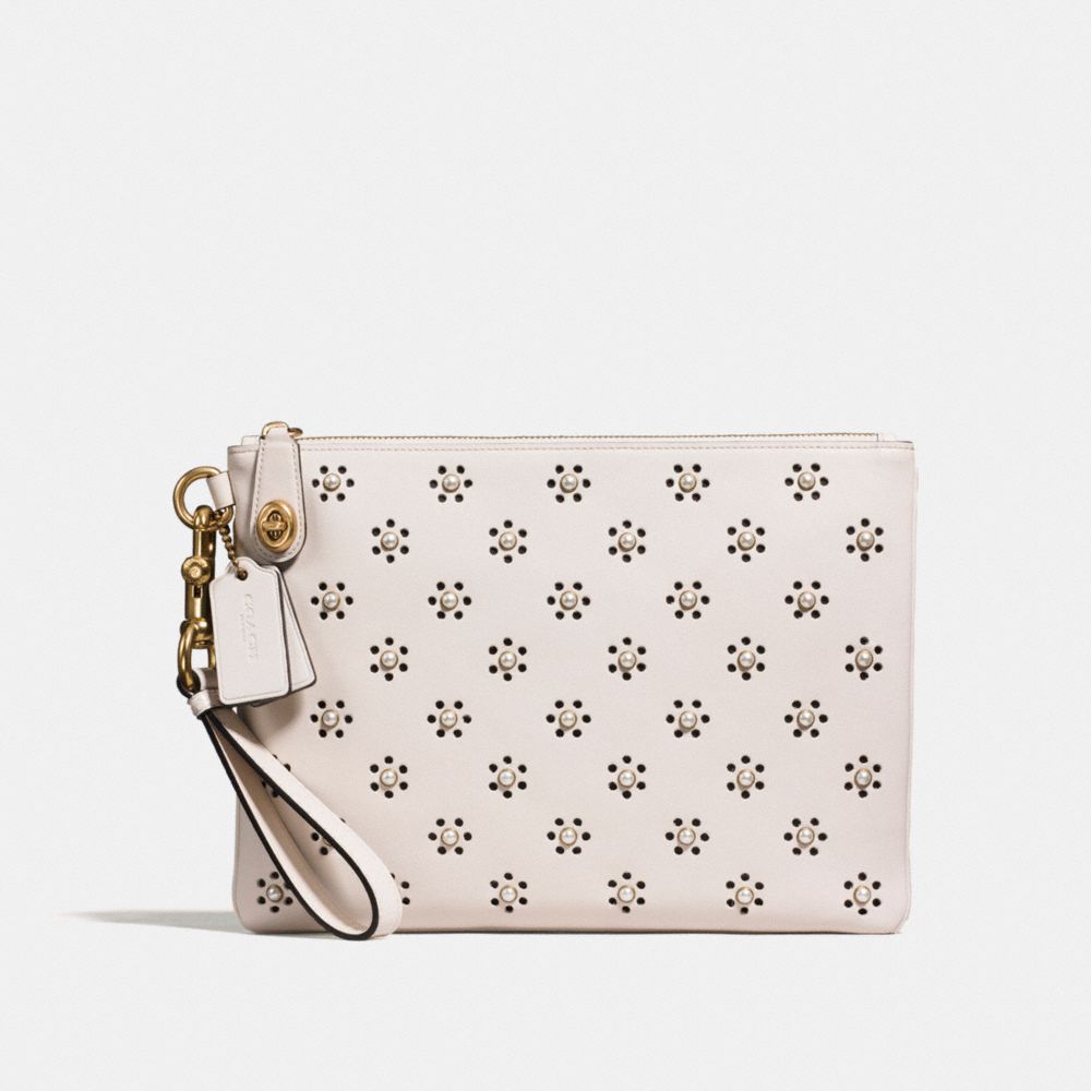 COACH TURNLOCK WRISTLET 30 WITH WHIPSTITCH EYELET AND SNAKESKIN DETAIL - OL/CHALK - F11703