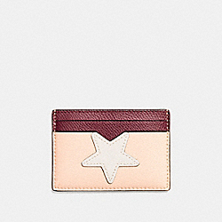 COACH FLAT CARD CASE IN CROSSGRAIN LEATHER WITH STAR - SILVER/CHALK MULTI - F11723