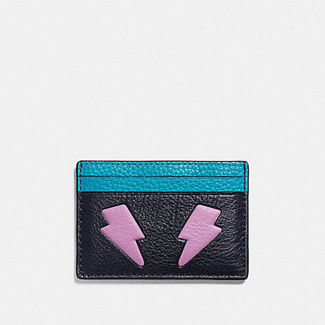 COACH FLAT CARD CASE IN REFINED CALF LEATHER WITH LIGHTNING BOLT - SILVER/MULTICOLOR 1 - f11725