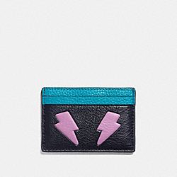FLAT CARD CASE IN REFINED CALF LEATHER WITH LIGHTNING BOLT - COACH f11725 - SILVER/MULTICOLOR 1