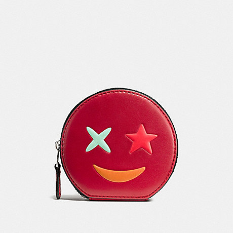 COACH COIN CASE IN REFINED CALF LEATHER WITH STAR - SILVER/TRUE RED - f11730
