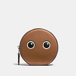 EYES ROUND COIN CASE IN GLOVETANNED LEATHER - COACH f11732 - SILVER/MULTICOLOR 1