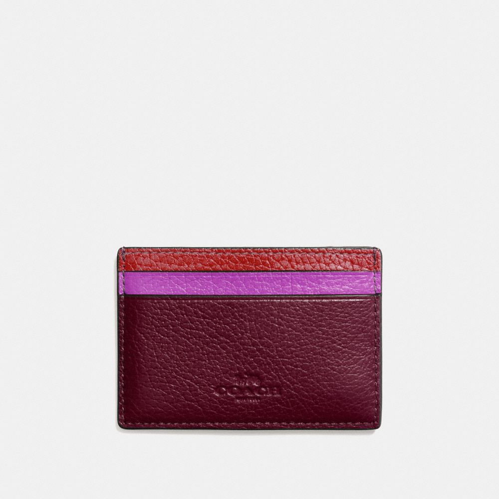 COACH F11739 - FLAT CARD CASE IN GRAIN LEATHER WITH RAINBOW SILVER/RED MULTI