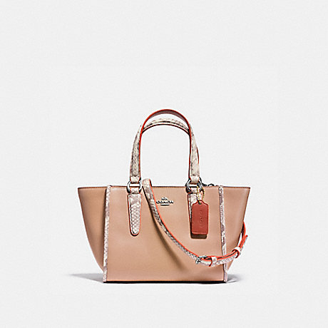 COACH f11750 CROSBY CARRYALL 21 IN NATURAL REFINED LEATHER WITH PYTHON EMBOSSED LEATHER TRIM SILVER/NUDE PINK MULTI
