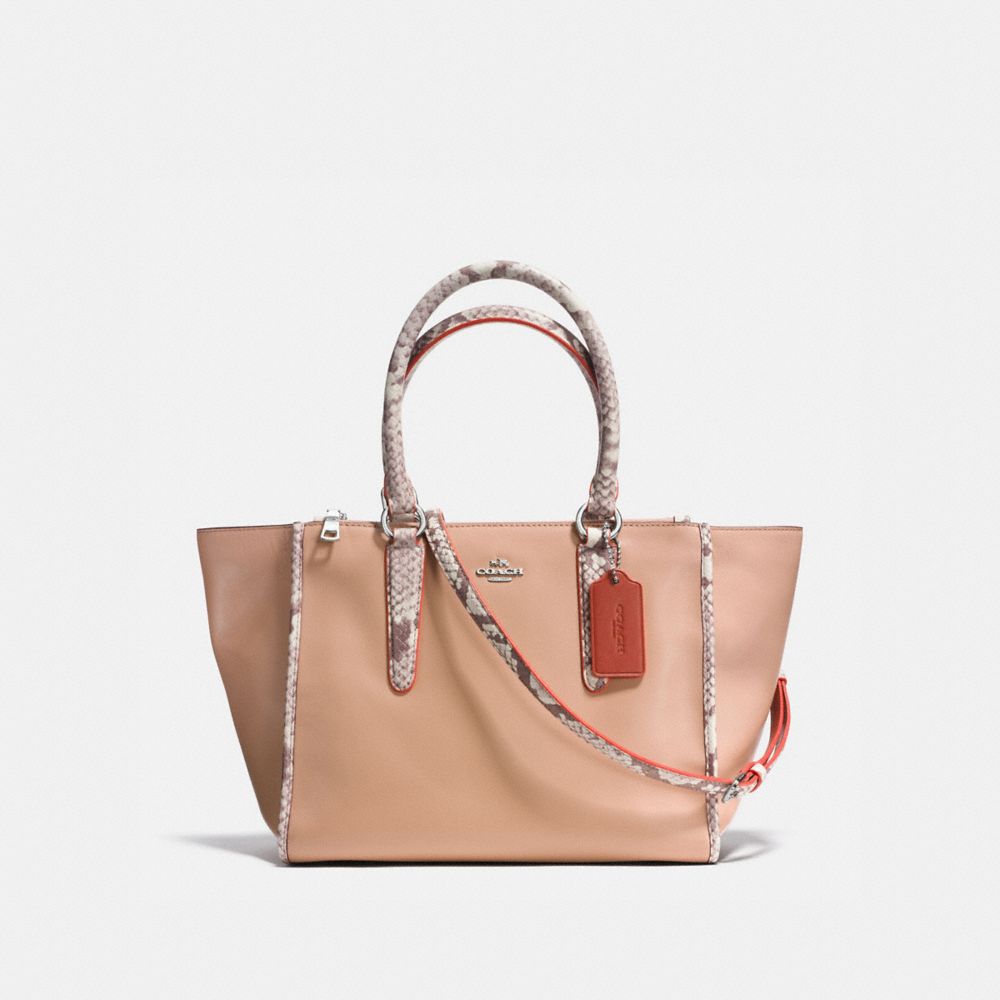 COACH F11751 - CROSBY CARRYALL IN NATURAL REFINED LEATHER WITH PYTHON EMBOSSED LEATHER TRIM SILVER/NUDE PINK MULTI