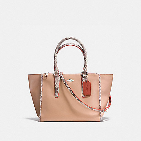 COACH F11751 CROSBY CARRYALL IN NATURAL REFINED LEATHER WITH PYTHON EMBOSSED LEATHER TRIM SILVER/NUDE-PINK-MULTI