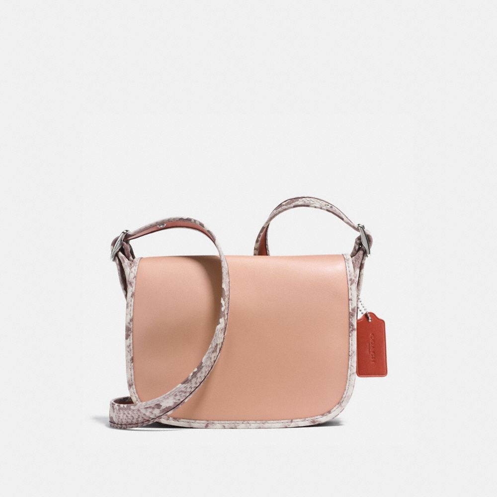 PATRICIA SADDLE 23 IN NATURAL REFINED LEATHER WITH PYTHON-EMBOSSED LEATHER TRIM - SILVER/NUDE PINK MULTI - COACH F11760