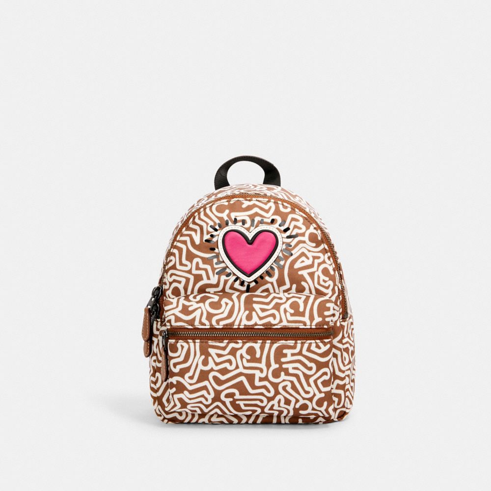 COACH KEITH HARING MINI CHARLIE BACKPACK WITH GRAPHIC PRINT - QB/SADDLE MULTI - F11774