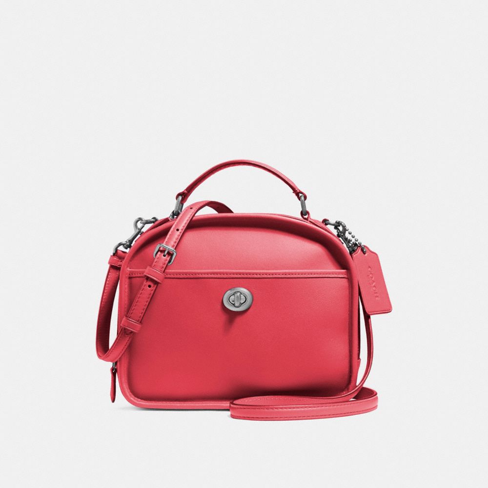 LUNCH PAIL IN RETRO SMOOTH CALF LEATHER - f11785 - SILVER/TRUE RED