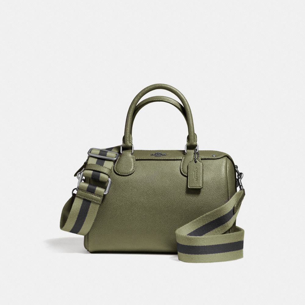 MINI BENNETT SATCHEL IN CROSSGRAIN LEATHER WITH WEBBED STRAP - SILVER/MILITARY GREEN - COACH F11808