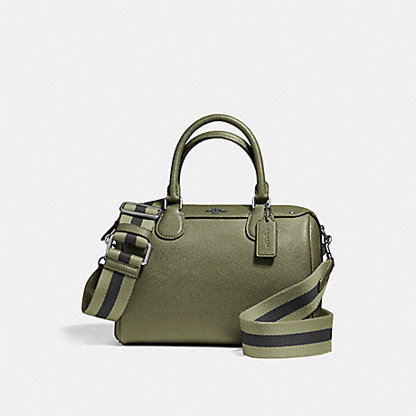 COACH f11808 MINI BENNETT SATCHEL IN CROSSGRAIN LEATHER WITH WEBBED STRAP SILVER/MILITARY GREEN