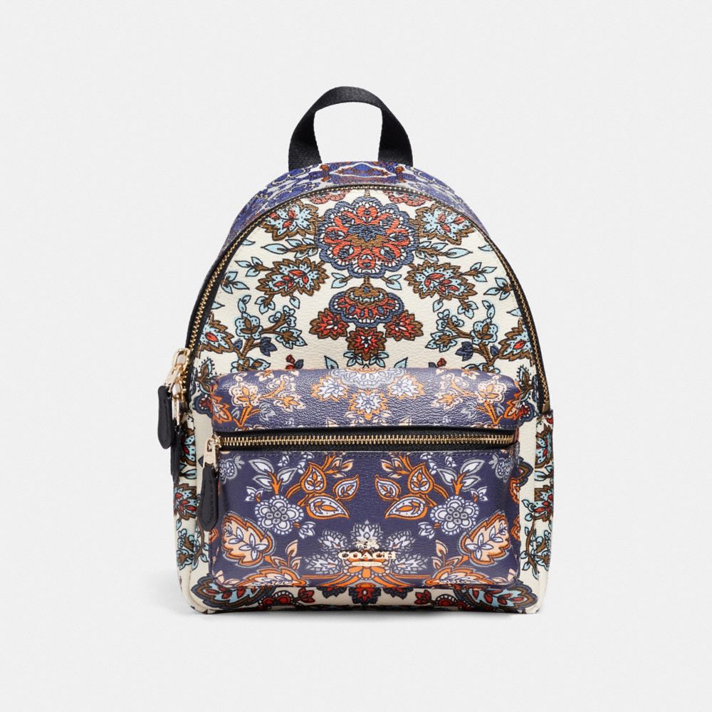 coach backpack charlie canvas mini coated multicolor mix forest flower gold light