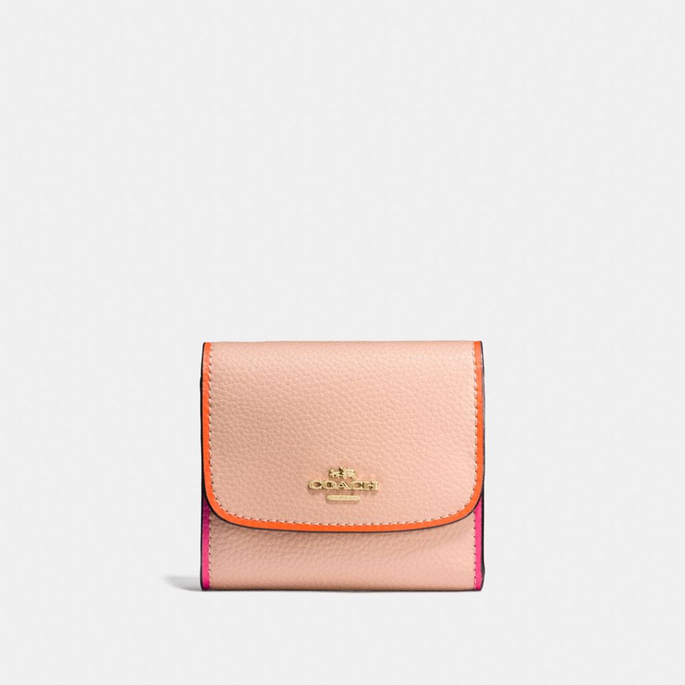 COACH F11824 Small Wallet In Polished Pebble Leather With Multi Edgepaint IMITATION GOLD/NUDE PINK MULTI