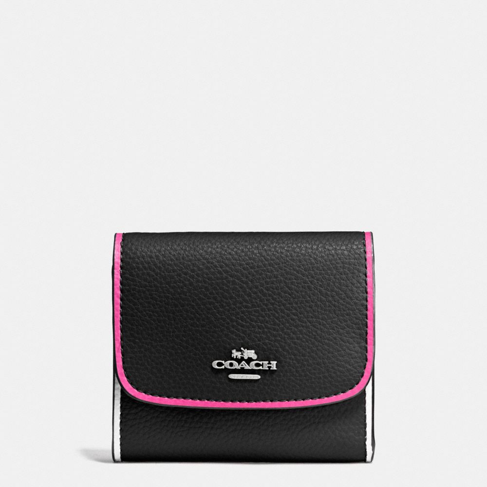 COACH f11824 SMALL WALLET IN POLISHED PEBBLE LEATHER WITH MULTI EDGEPAINT SILVER/BLACK MULTI