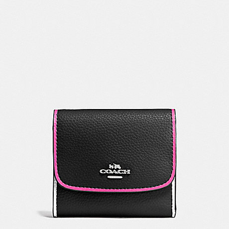 COACH f11824 SMALL WALLET IN POLISHED PEBBLE LEATHER WITH MULTI EDGEPAINT SILVER/BLACK MULTI