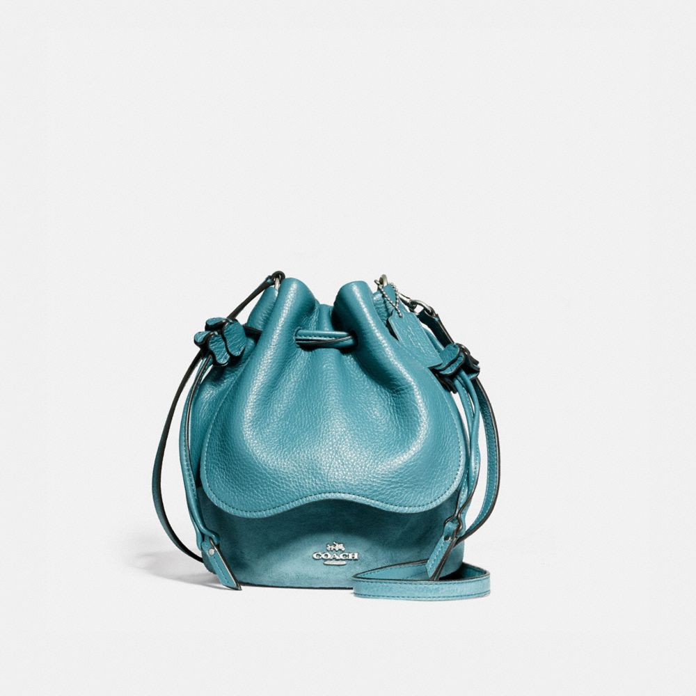 PETAL BAG IN PEBBLE LEATHER AND SUEDE - f11829 - SILVER/DARK TEAL
