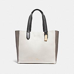LARGE DERBY TOTE IN COLORBLOCK - COACH f11833 - CHALK MULTI/LIGHT GOLD