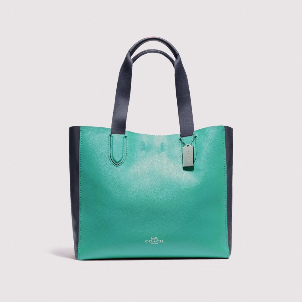 LARGE DERBY TOTE IN COLORBLOCK - f11833 - SILVER/BLUE GREEN MULTI