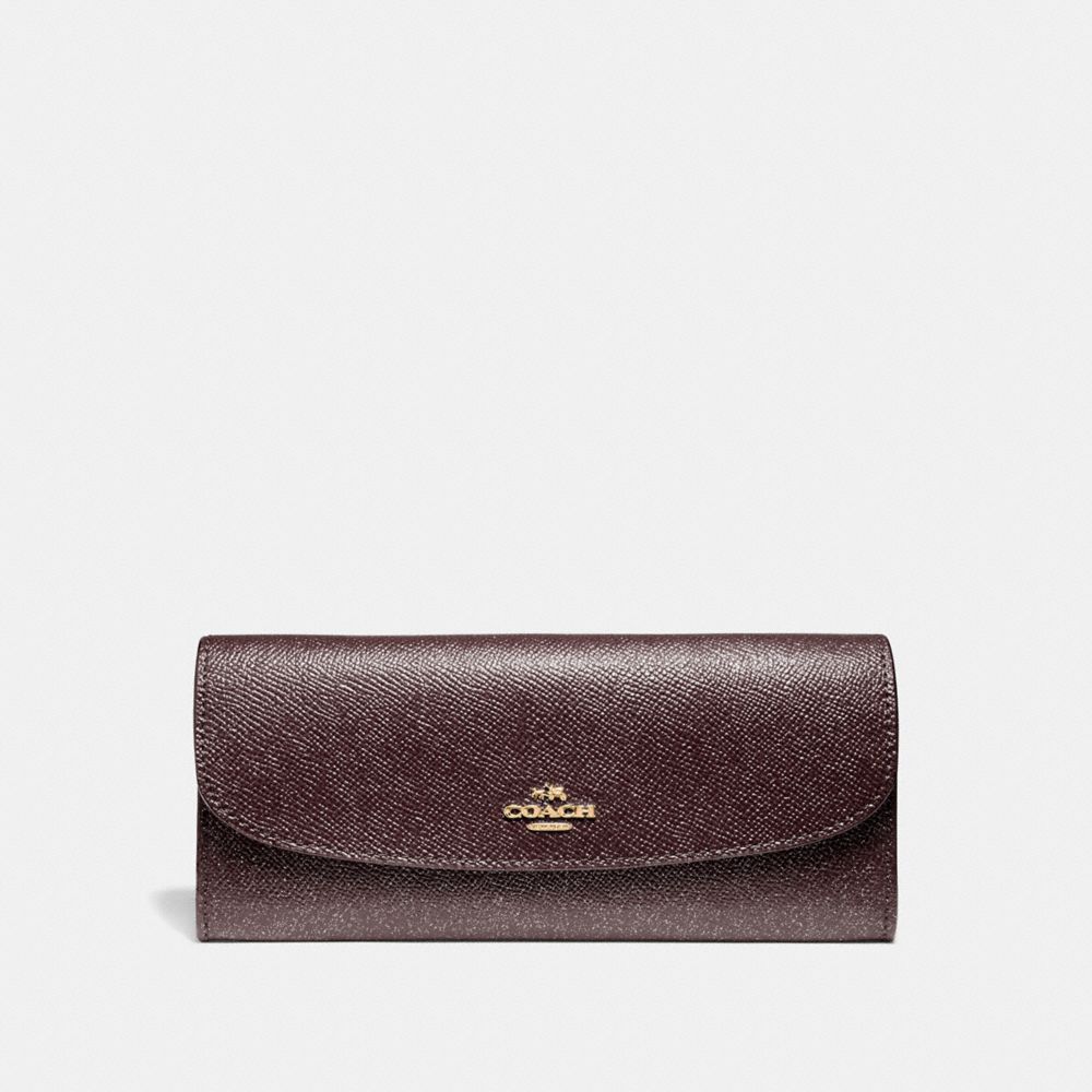 SOFT WALLET IN GLITTER CROSSGRAIN LEATHER - f11835 - LIGHT GOLD/OXBLOOD 1