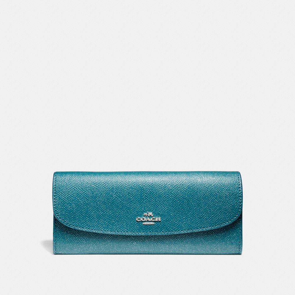 SOFT WALLET IN GLITTER CROSSGRAIN LEATHER - SILVER/DARK TEAL - COACH F11835