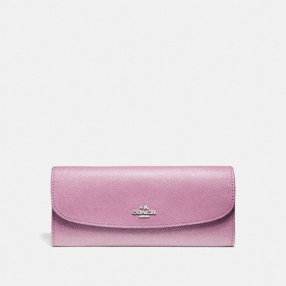 COACH F11835 Soft Wallet In Glitter Crossgrain Leather SILVER/LILAC