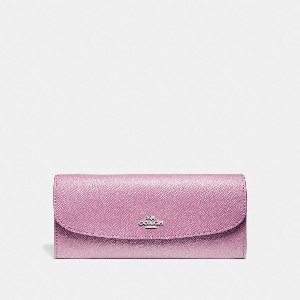 COACH f11835 SOFT WALLET IN GLITTER CROSSGRAIN LEATHER SILVER/LILAC