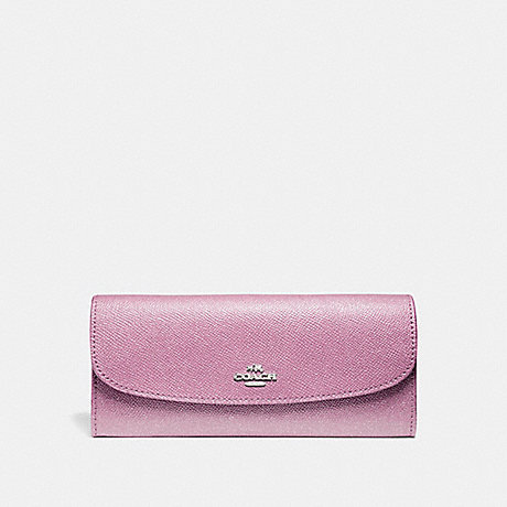 COACH F11835 SOFT WALLET IN GLITTER CROSSGRAIN LEATHER SILVER/LILAC