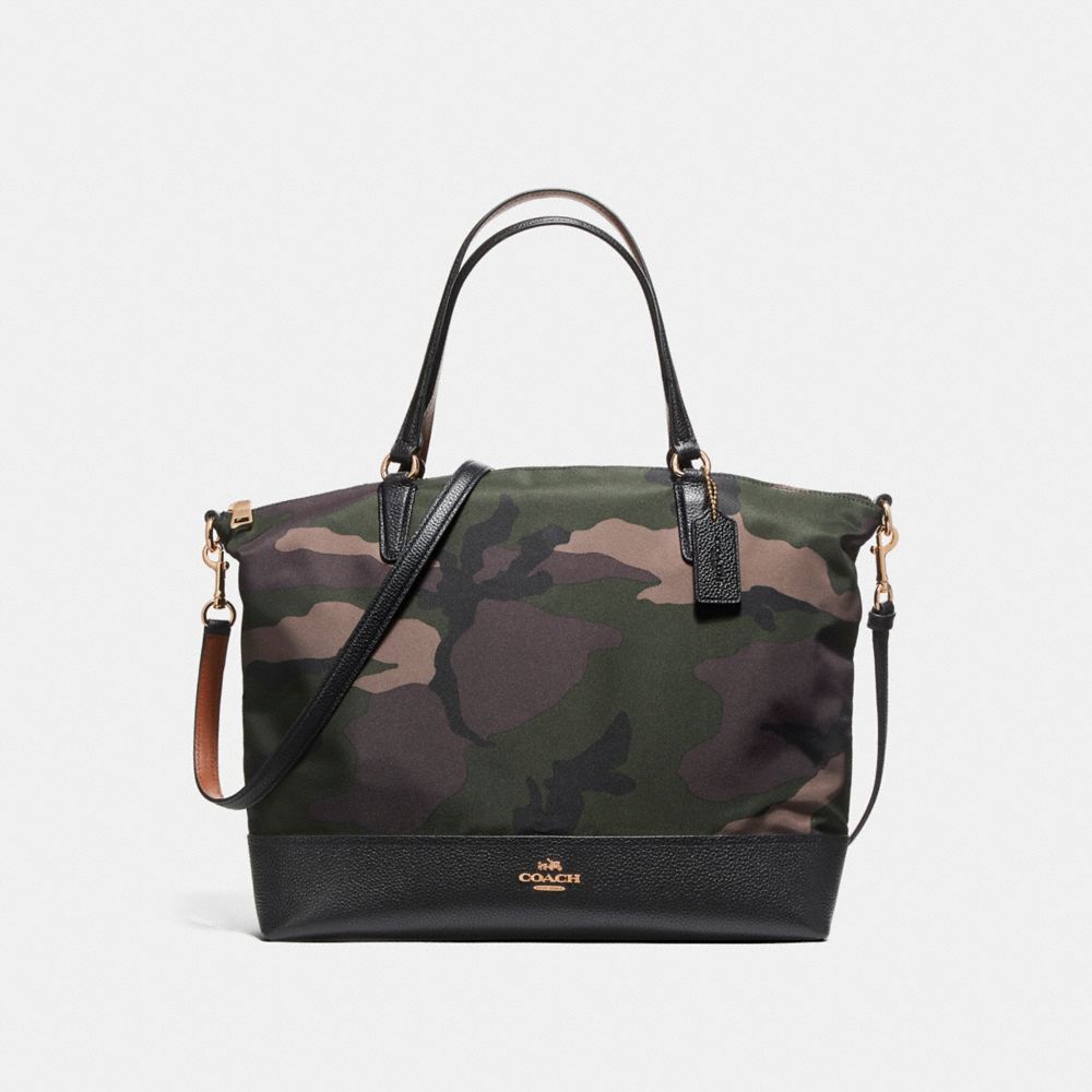 NYLON SATCHEL IN CAMO - f11847 - LIGHT GOLD/DARK GREEN