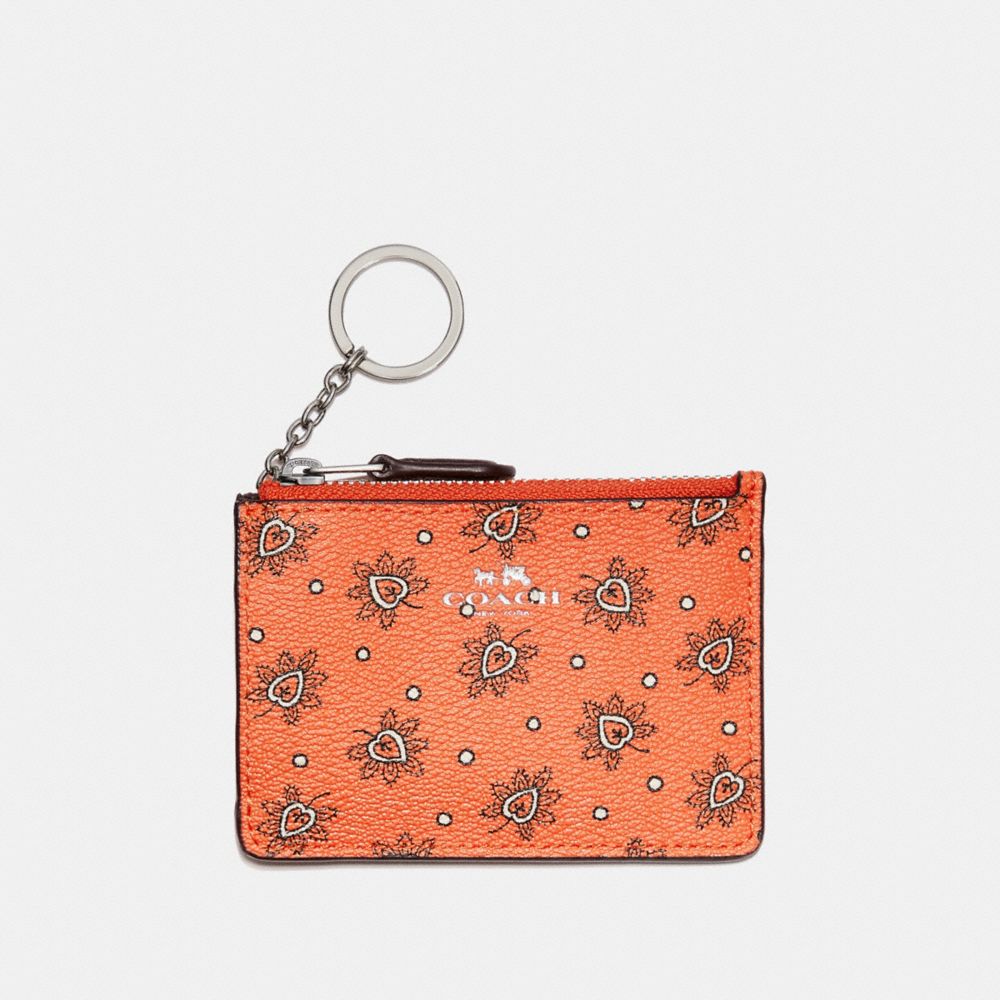 COACH F11849 Mini Skinny Id Case In Forest Bud Print Coated Canvas SILVER/CORAL MULTI
