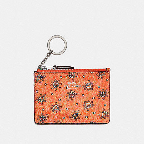 COACH F11849 MINI SKINNY ID CASE IN FOREST BUD PRINT COATED CANVAS SILVER/CORAL-MULTI