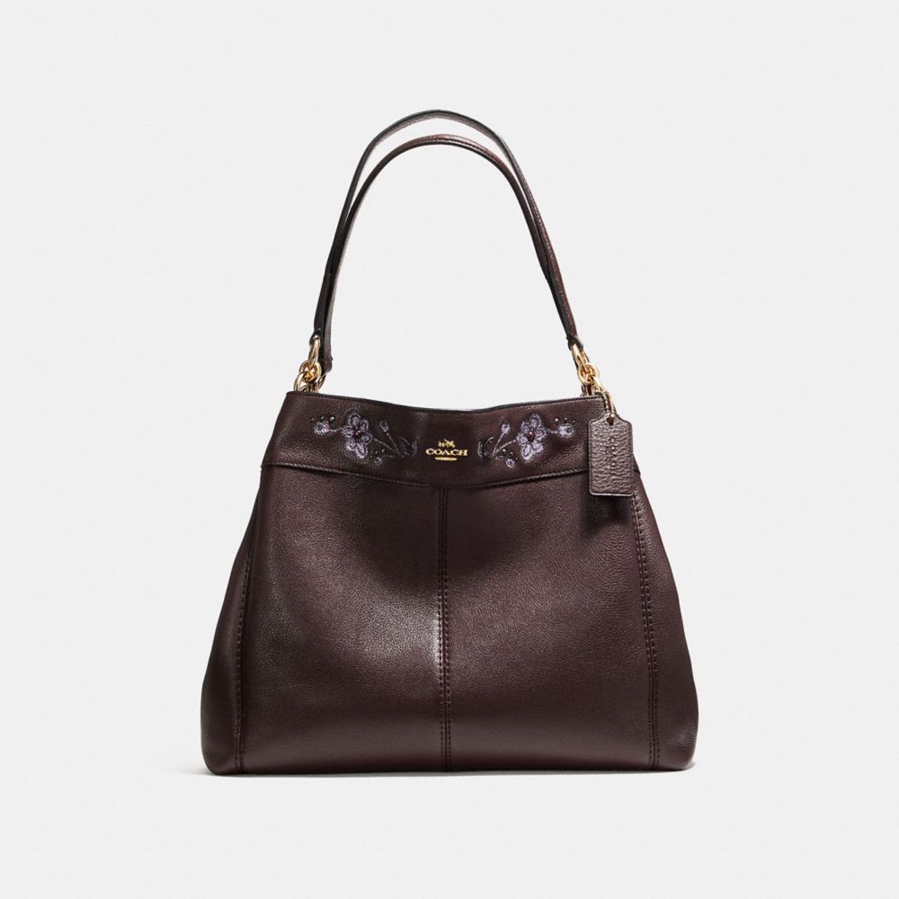 COACH F11873 Lexy Shoulder Bag In Pebble Leather With Floral Embroidery LIGHT GOLD/OXBLOOD 1
