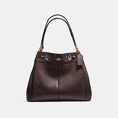 COACH LEXY SHOULDER BAG IN PEBBLE LEATHER WITH FLORAL EMBROIDERY - LIGHT GOLD/OXBLOOD 1 - f11873