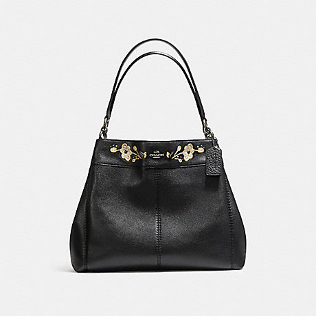 COACH f11873 LEXY SHOULDER BAG IN PEBBLE LEATHER WITH FLORAL EMBROIDERY ANTIQUE NICKEL/BLACK