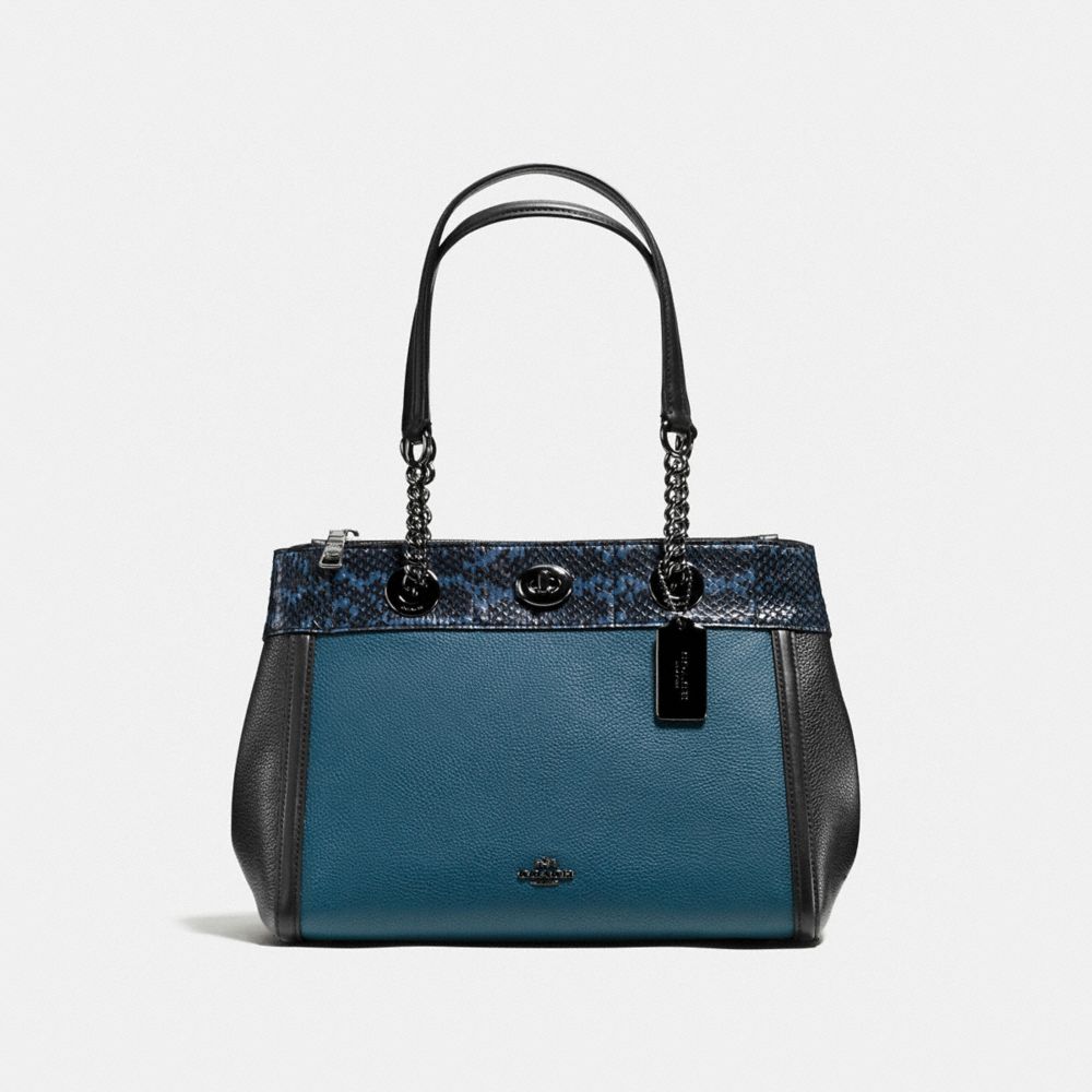 TURNLOCK EDIE CARRYALL IN COLORBLOCK WITH SNAKESKIN DETAIL - f11874 - MINERAL/DARK GUNMETAL