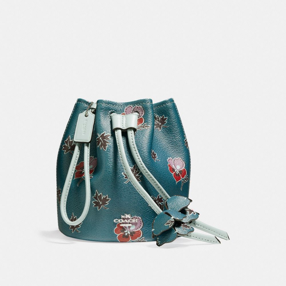 COACH F11875 PETAL WRISTLET IN WILDFLOWER PRINT COATED CANVAS SILVER/DARK-TEAL