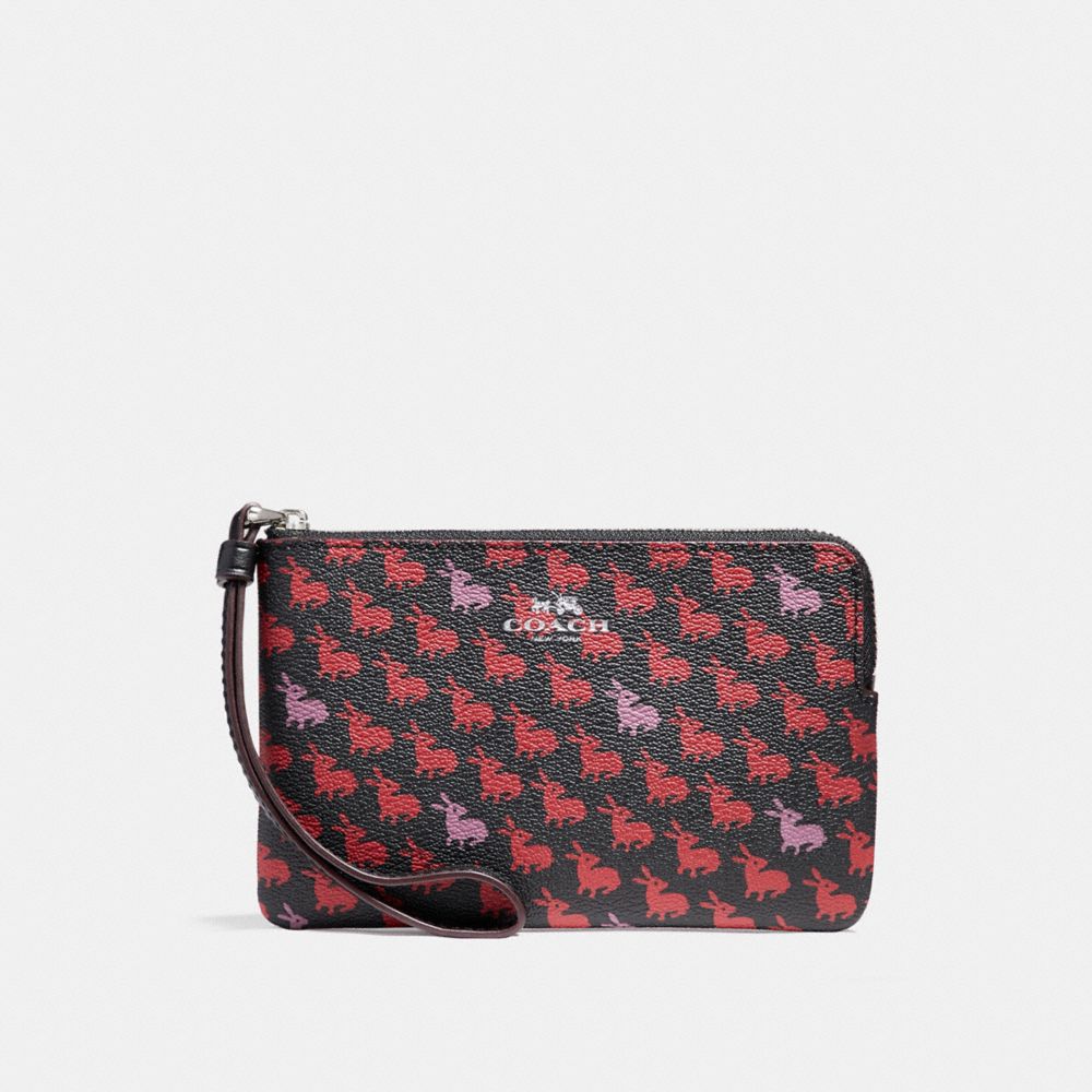 CORNER ZIP WRISTLET IN BUNNY PRINT COATED CANVAS - f11876 - SILVER/BLACK MULTI