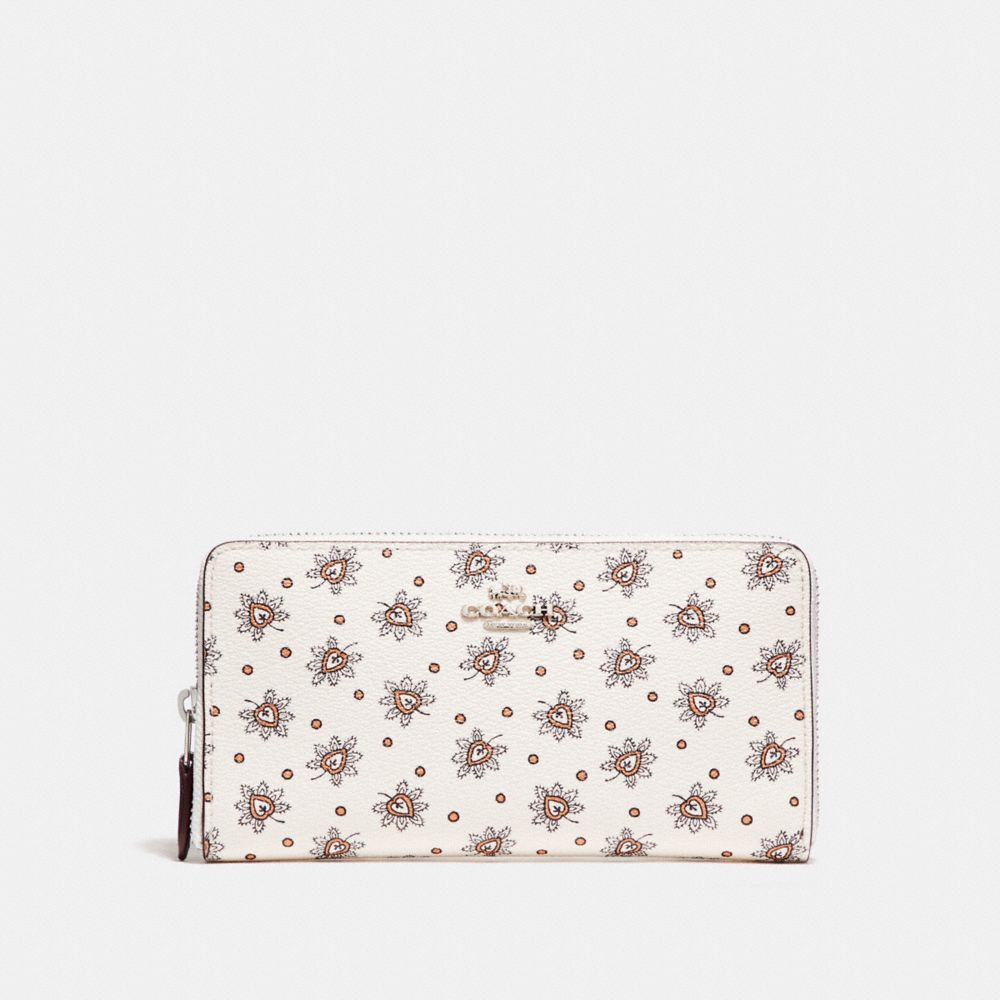 COACH ACCORDION ZIP WALLET WITH FOREST BUD FLORAL PRINT - SILVER/CHALK MULTI - F11881