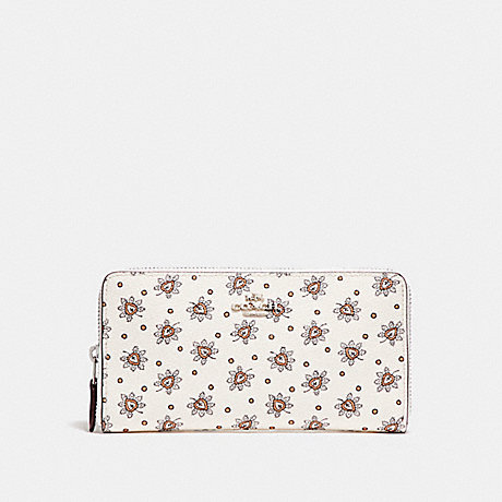 COACH ACCORDION ZIP WALLET WITH FOREST BUD FLORAL PRINT - SILVER/CHALK MULTI - F11881
